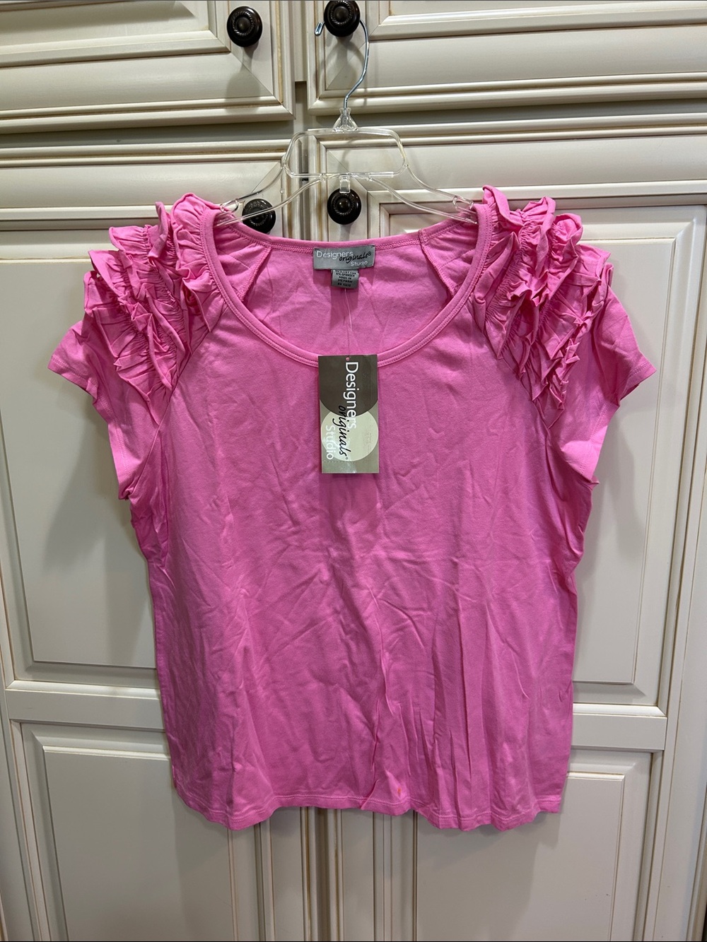 Designers Originals Ruffle Sleeve Scoop Neck Tee